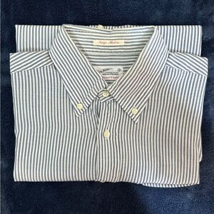 GANT Men’s Rugger Indigo Madras Striped Button Down Short Sleeve Shirt Medium M